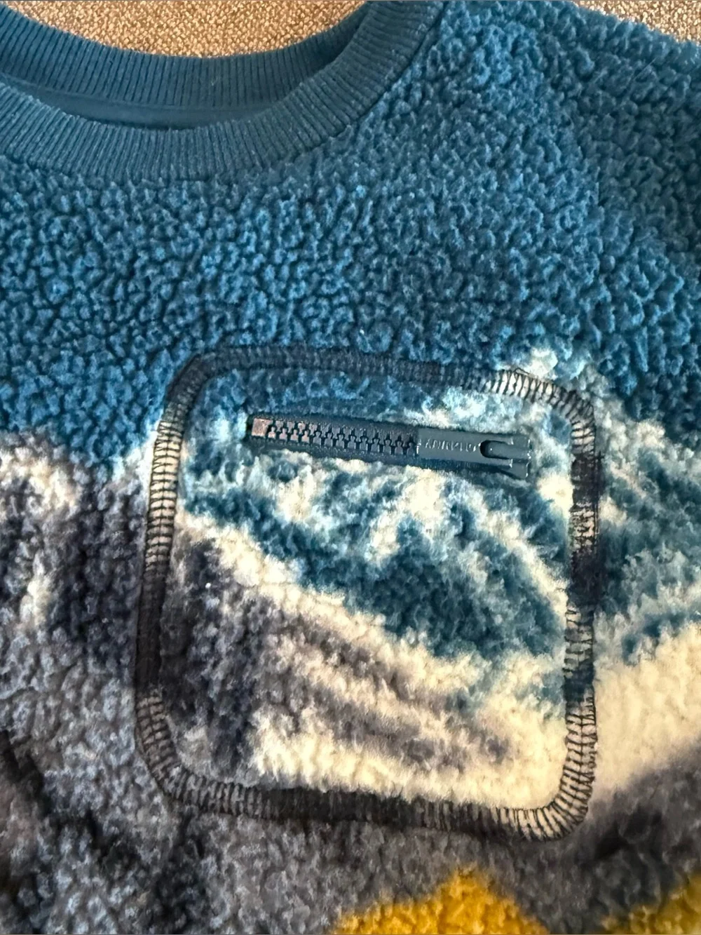 Toddler’s Blue Mountain Fleece Sweater with Yellow Accents